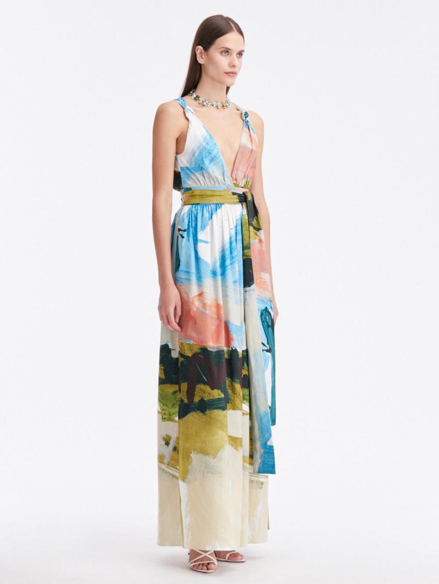 Oscar De La Renta Abstract Landscape Cotton Poplin Maxi Dress Dresses Women - 3