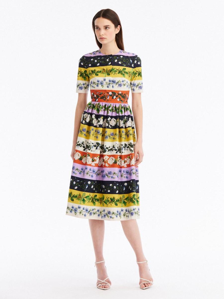 Dresses Oscar De La Renta Botanical Stripe Cotton Poplin Dress Women - 1