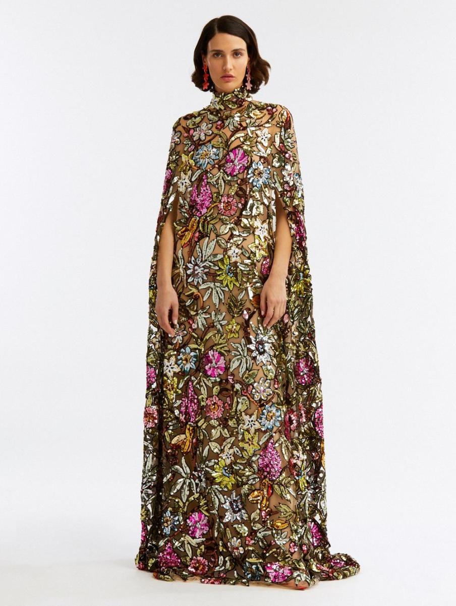 Gowns & Caftans Multicolor Floral Sequin Embroidered Caftan Oscar De La Renta Women - 1