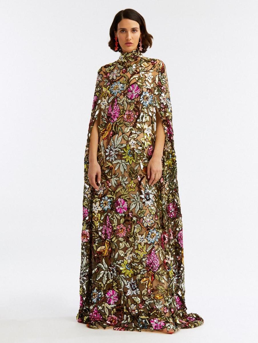 Gowns & Caftans Multicolor Floral Sequin Embroidered Caftan Oscar De La Renta Women