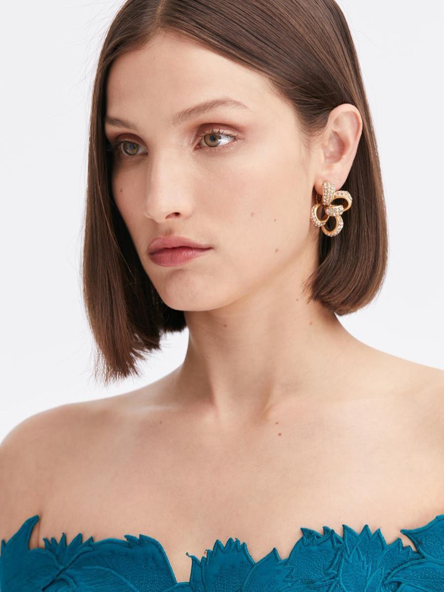 Earrings Women Large Crystal Clover Clip-On Earrings Oscar De La Renta