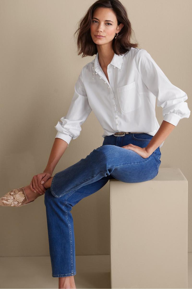 White Tops Soft Surroundings Women Efficient Rania Pearl Shirt - 1