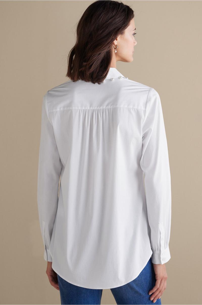 White Tops Soft Surroundings Women Efficient Rania Pearl Shirt - 2
