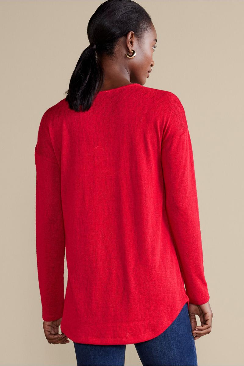 Versatile Soft Surroundings Women Tops Valentina Zip Sweater Sangria Red - 2