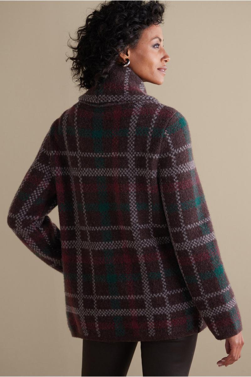 Tops Aspen Plaid Sweater Coat Soft Surroundings Brown Plaid Women Discount - 2