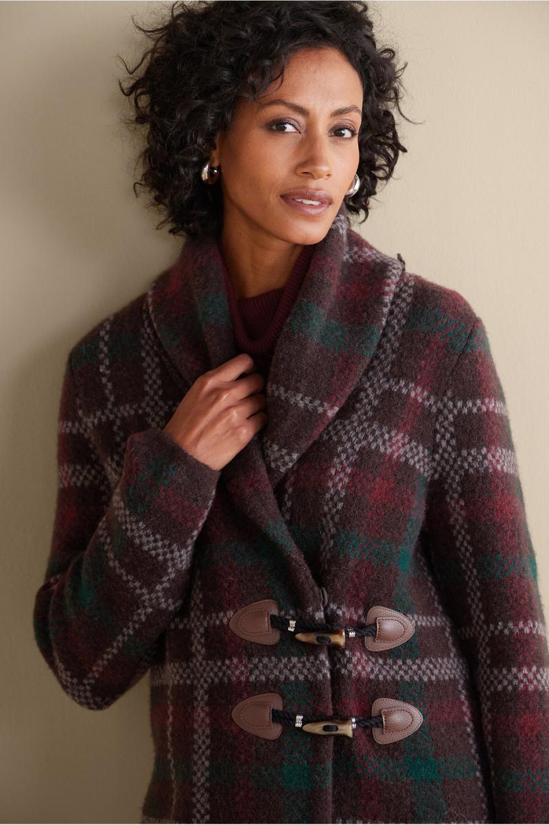 Tops Aspen Plaid Sweater Coat Soft Surroundings Brown Plaid Women Discount