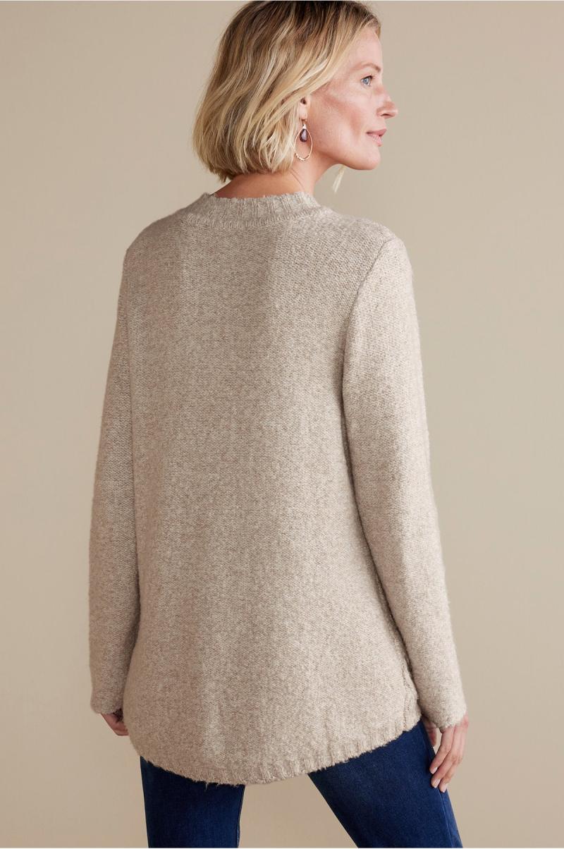 Soft Surroundings Marianna Cable Sweater Tops Women Heather Taupe Comfortable - 2