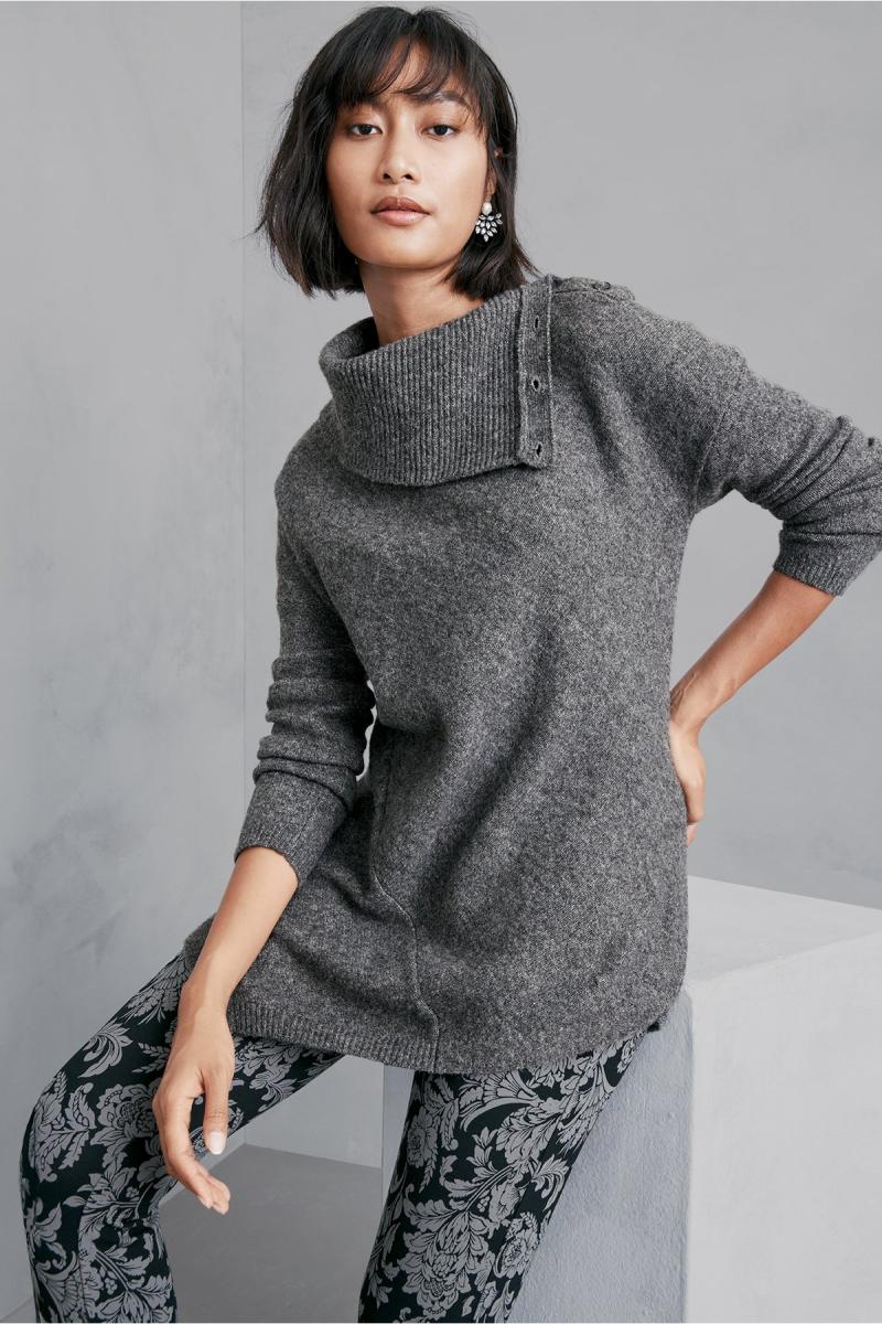 Cut-Price Women Soft Surroundings Tops Dark Grey Heather Maxine Sweater - 3