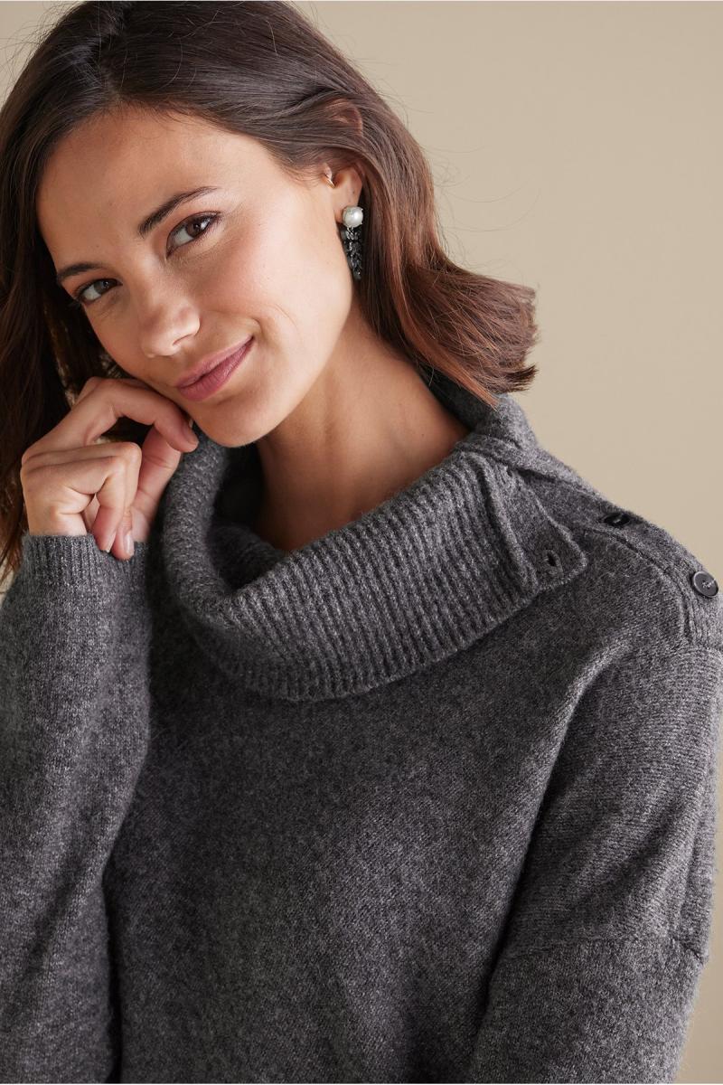 Cut-Price Women Soft Surroundings Tops Dark Grey Heather Maxine Sweater - 4