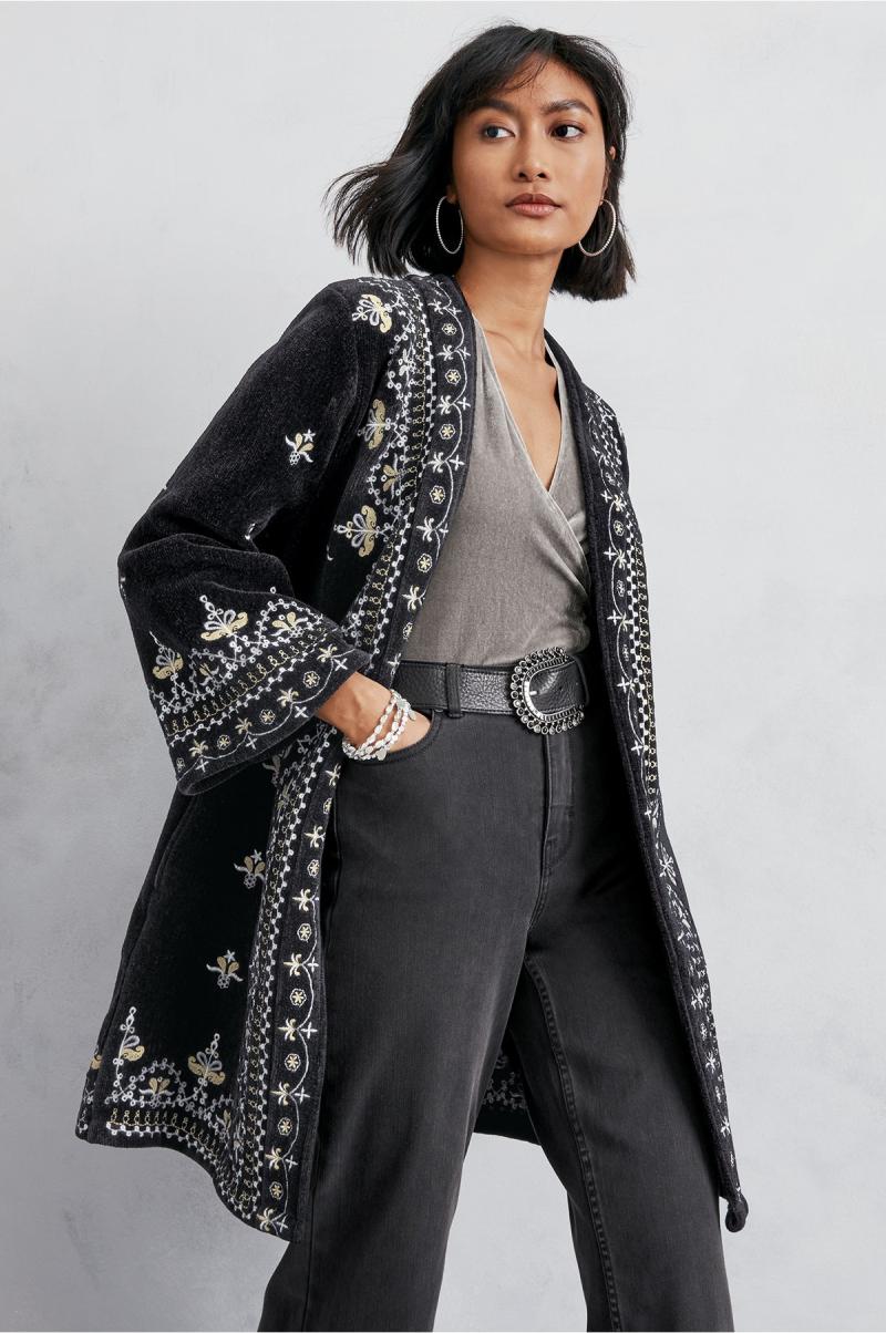 Women Toppers Tamaya Kimono Black Luxurious Soft Surroundings - 3