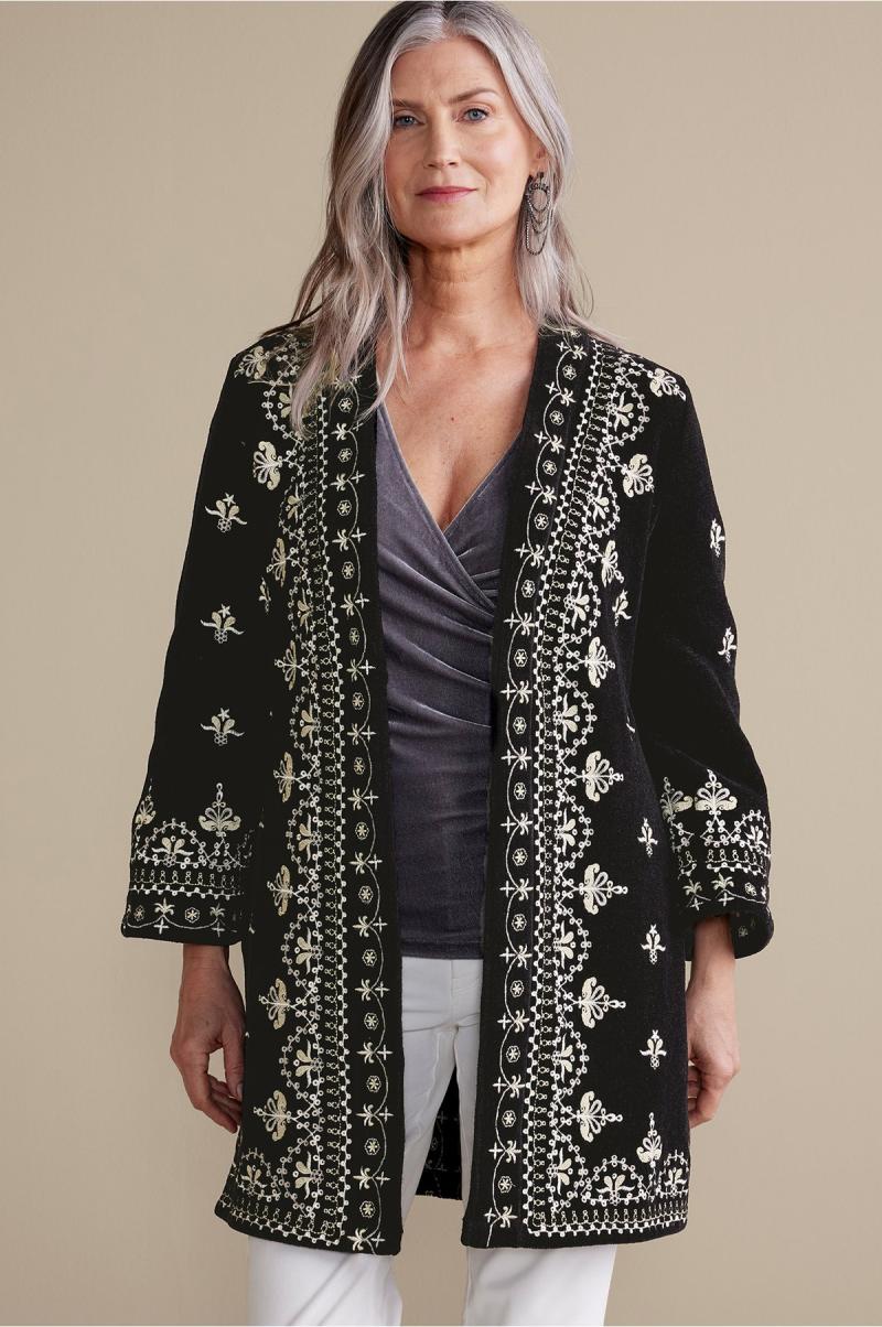 Women Toppers Tamaya Kimono Black Luxurious Soft Surroundings - 4
