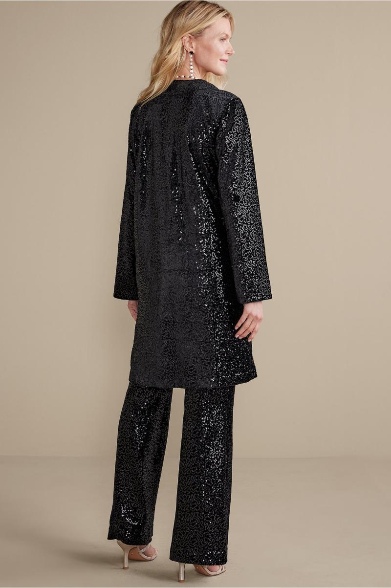 Soft Surroundings Women Valetta Sequin Topper Jackets & Coats Eclectic Black Sequins - 2