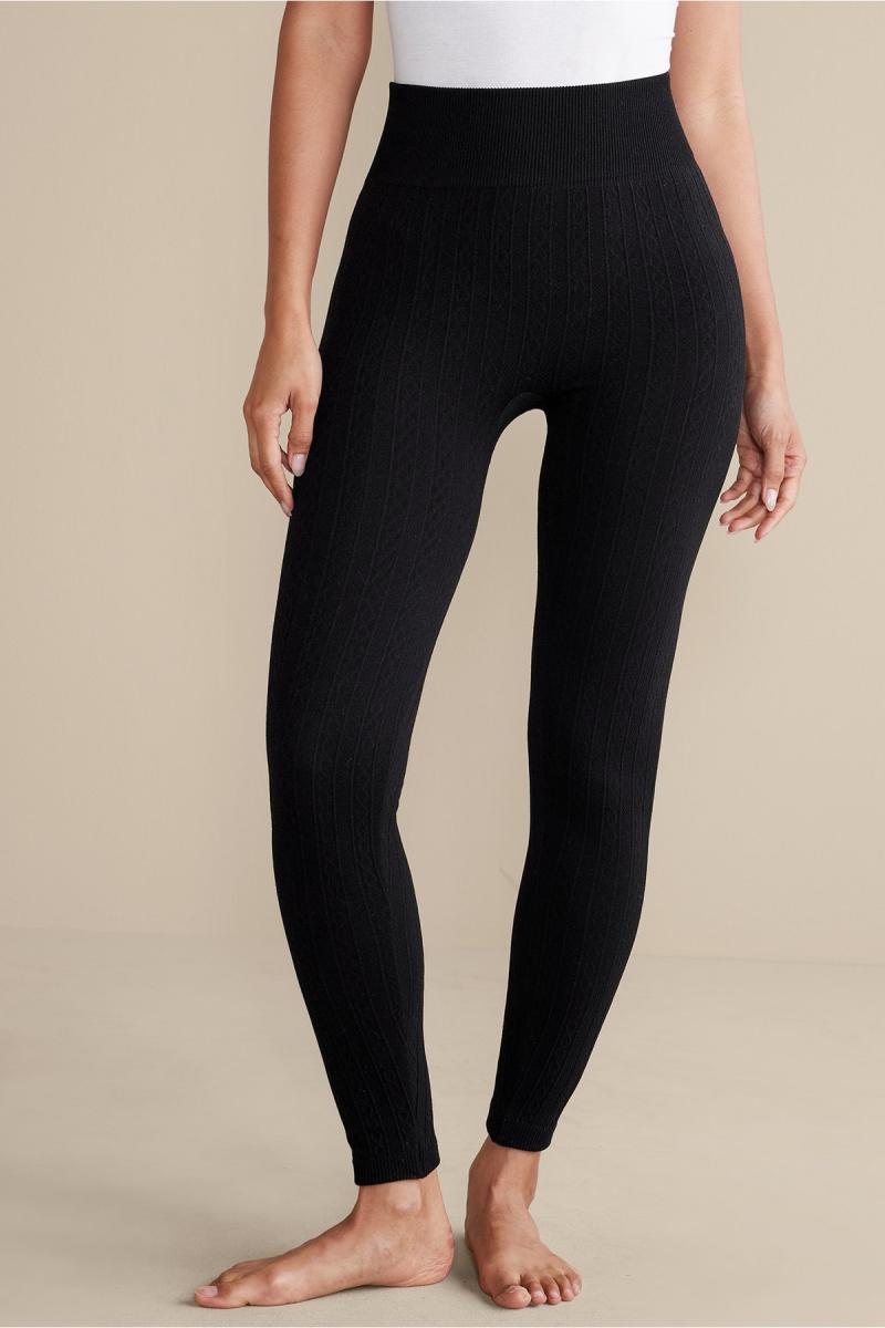Genuine Women Black Pants Soft Surroundings Fleece Lined Leggings - 1