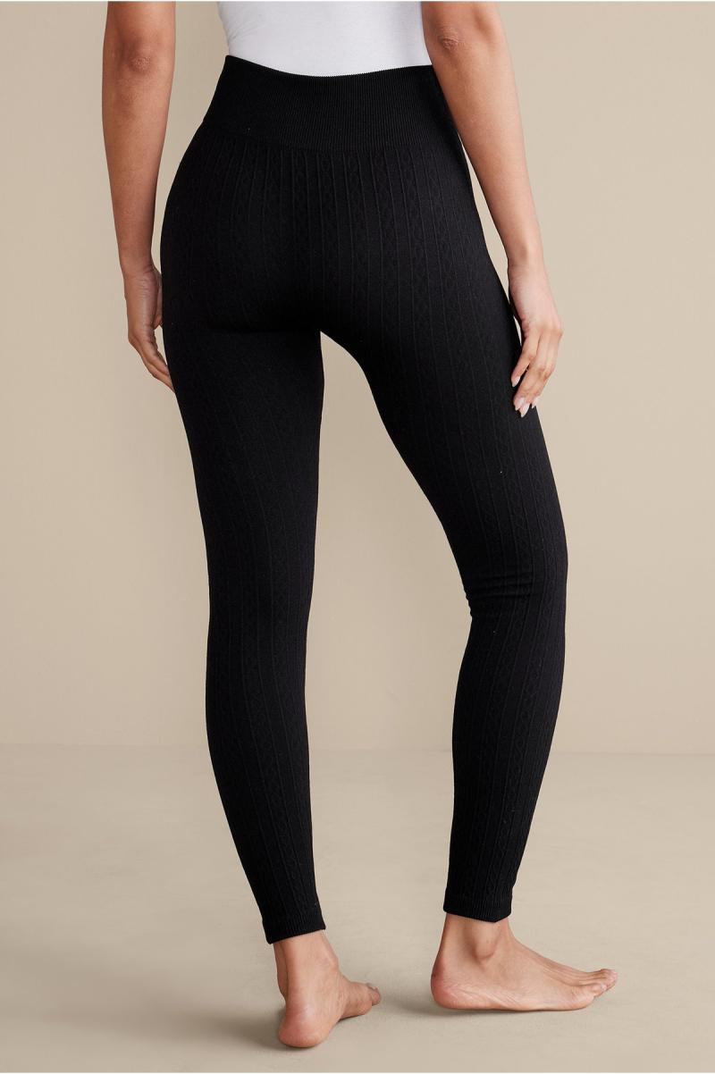 Genuine Women Black Pants Soft Surroundings Fleece Lined Leggings - 2