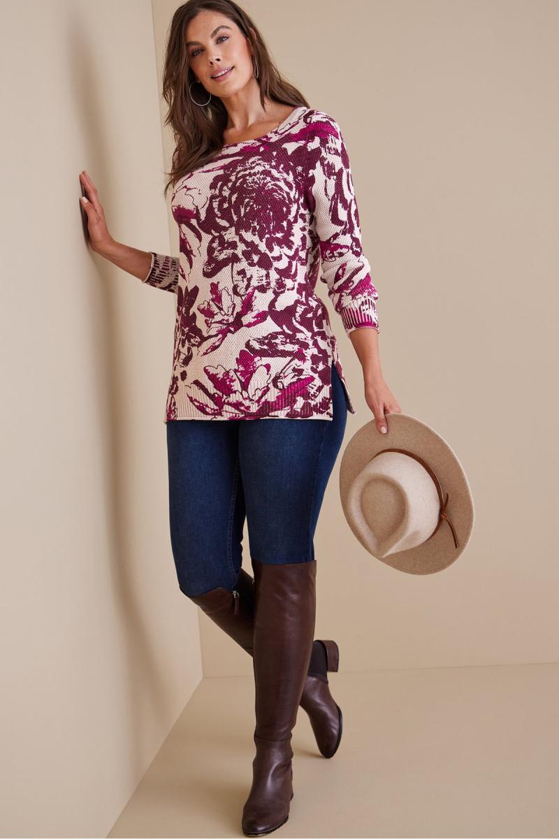Purple Floral Tailored Feminine Details Redefined Marin Sweater Women Soft Surroundings - 3