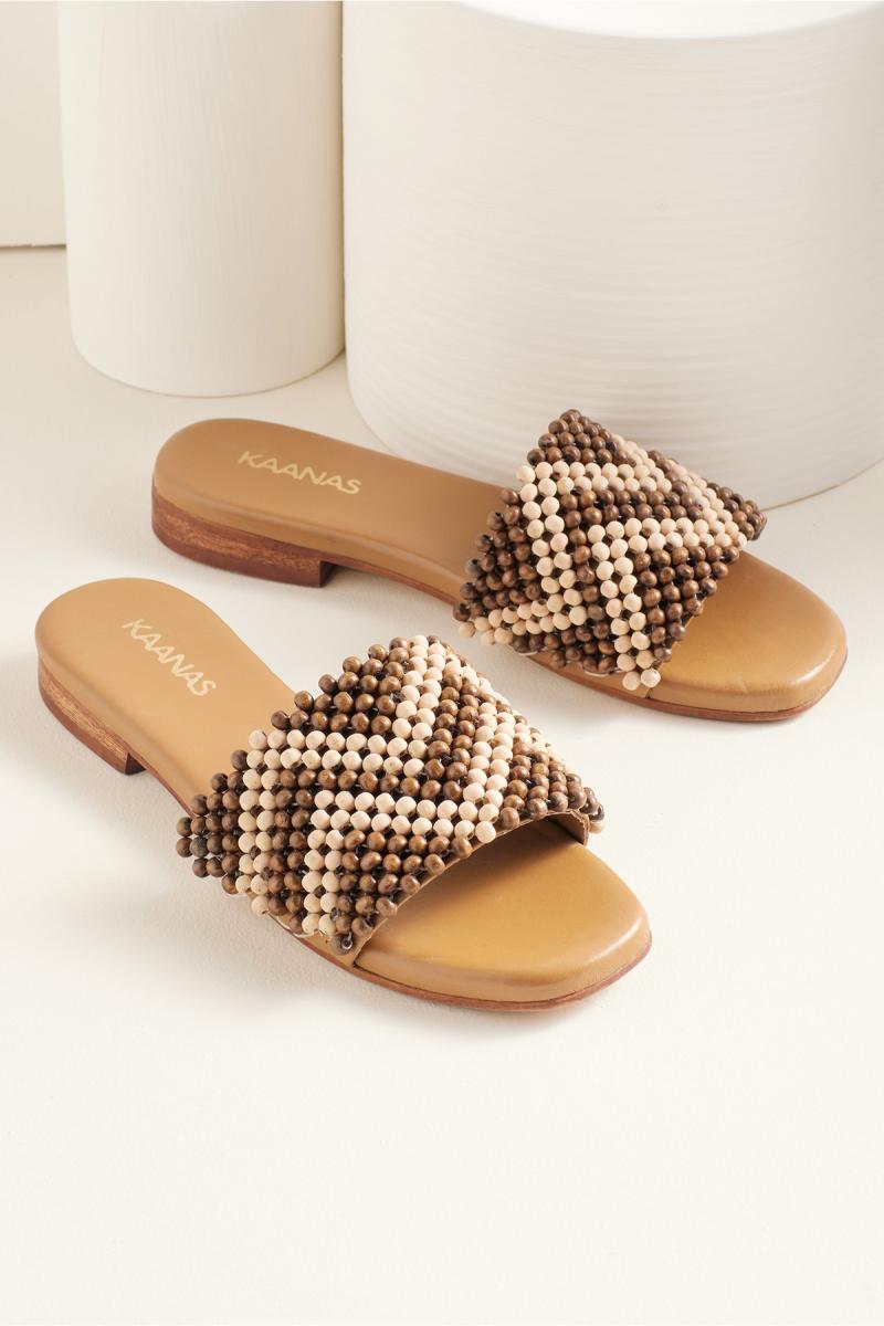 Soft Surroundings Brown Kaanas Alama Chevron Slide Women Shoes Exquisite