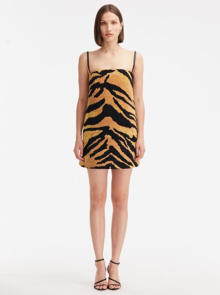 Chenille Tiger Jacquard Mini Dress Oscar De La Renta Women Dresses