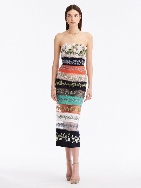 Oscar De La Renta Dresses Women Botanical Stripe Threadwork Pencil Dress