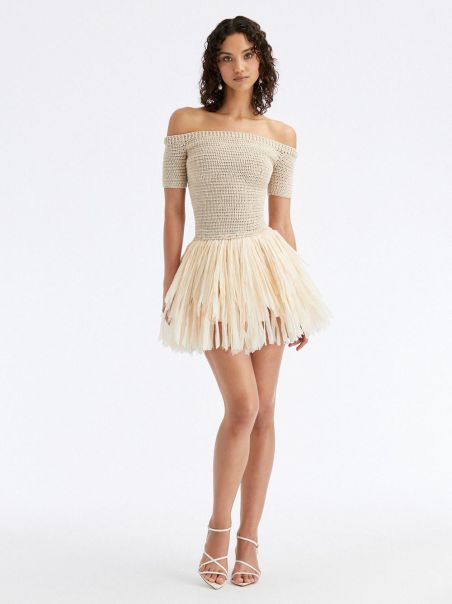 Raffia Fringe Knit Mini Dress Dresses Oscar De La Renta Women