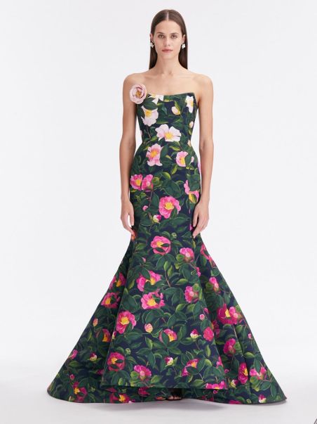 Gowns & Caftans Oscar De La Renta Camellia Faille Embroidered Gown Women
