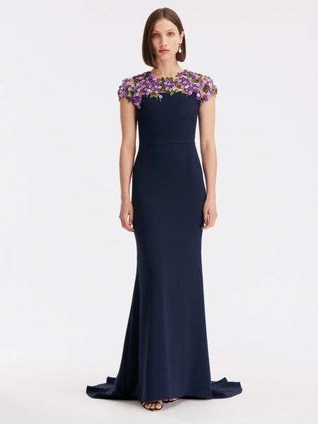 Women Oscar De La Renta Illusion Lilac Embroidered Georgette Gown Gowns & Caftans