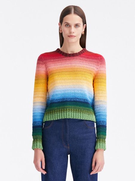 Oscar De La Renta Rainbow Ombré Crochet Pullover Women Blouses & Knits