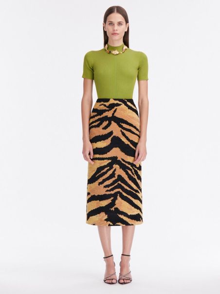 Women Pants & Skirts Chenille Tiger Jacquard Pencil Skirt Oscar De La Renta