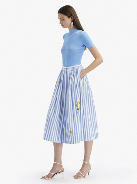Pants & Skirts Oscar De La Renta Nasturtium Embroidered Stripe Cotton Poplin Skirt Women