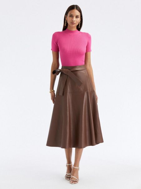 Women Tie Detail Leather Midi Skirt Oscar De La Renta Pants & Skirts