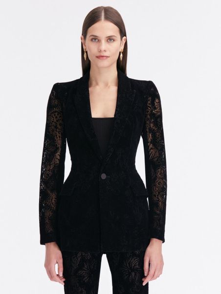 Women Jackets & Coats Flocked Floral Lace Blazer Oscar De La Renta