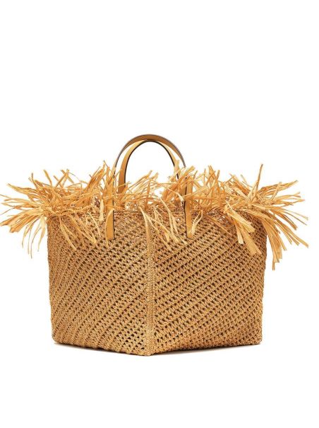 Women Oscar De La Renta Medium Raffia Crochet Square Tote Handbags