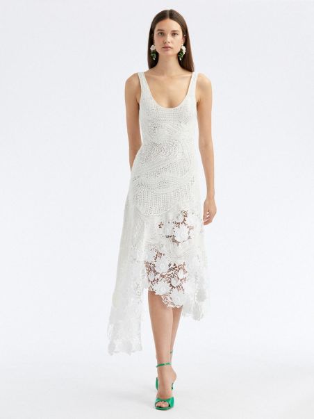 Oscar De La Renta Hand Crocheted Lace Inset Dress Women For The Bride