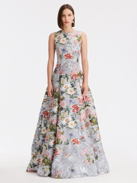 For The Bride Sketched Floral Fil Coupé Gown Women Oscar De La Renta