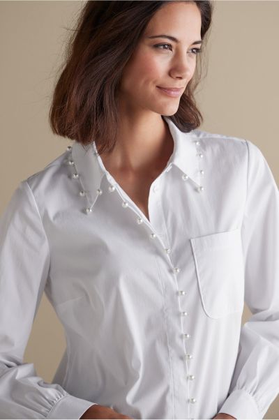 White Tops Soft Surroundings Women Efficient Rania Pearl Shirt