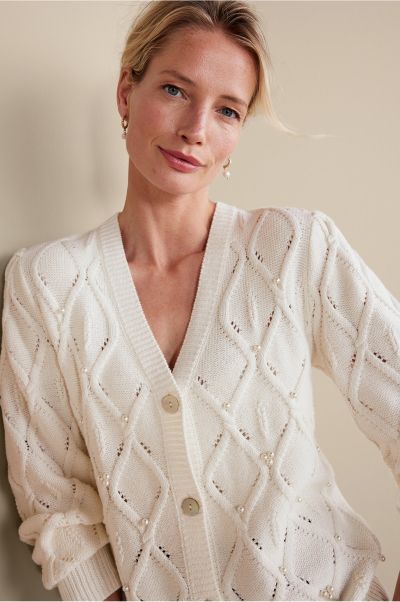 Ivory Pearl Meryl Cable Cardigan Tops Women Elegant Soft Surroundings