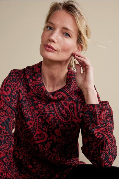 Kendra Waffle Top Tops Red/Black Paisley Soft Surroundings Unique Women