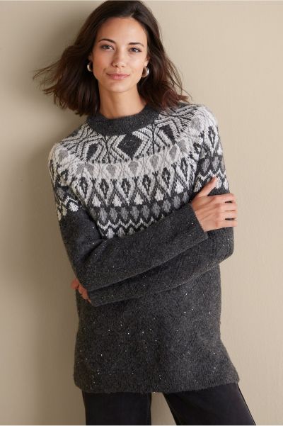 Dark Grey Affordable Tops Seelie Fair Isle Sweater Women Soft Surroundings