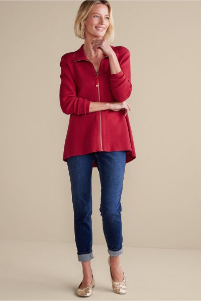 Sangria Red Soft Surroundings Meria Zip Sweater Blowout Tops Women
