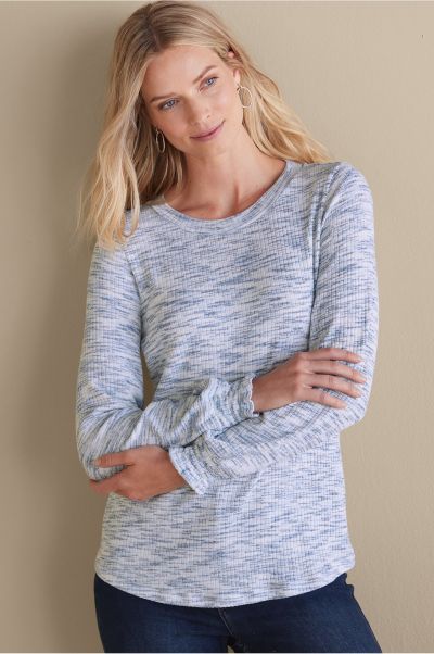 Women Evie Space-Dye Top Soft Surroundings Tops Sleek Blue Heather