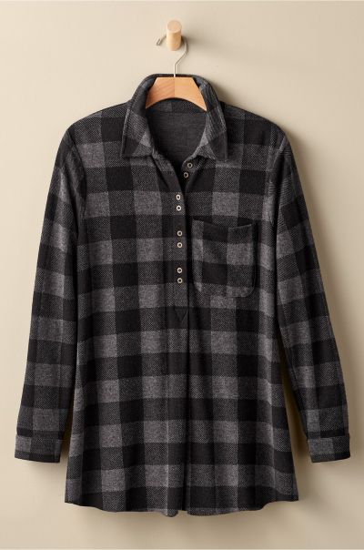 Mad About Plaid Tunic I Soft Surroundings Women Clearance Tops Charcoal