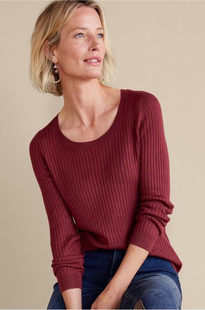 Tops Women Sturdy Cabernet Soft Essential Ribbed Pullover Sweater Soft Surroundings