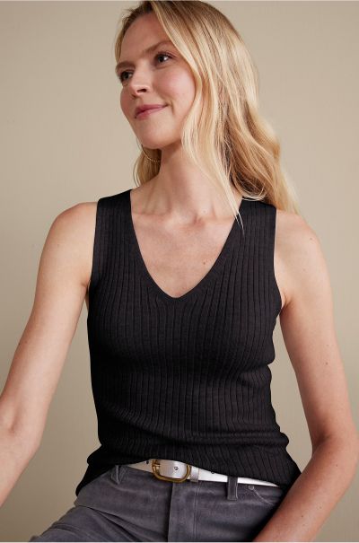 Black Soft Essential Ribbed Sweater Tank Soft Surroundings Tops Women Dynamic