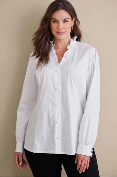 Tops White Sturdy Soft Surroundings Women Kata Ruffle Collar Shirt