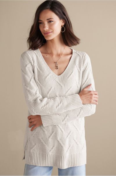 Women Tops Soft Surroundings Redefine Trina Chenille Sweater Almond Milk