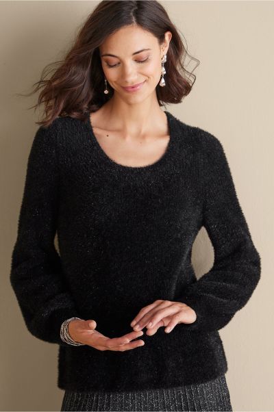Soft Surroundings Ciara Sparkle Sweater Women Review Tops Black