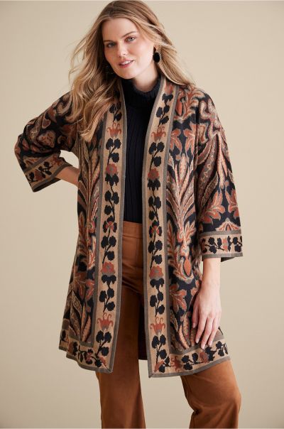 Soft Surroundings Women Tapestry Multi Classic Tops Karalina Jacquard Cardigan