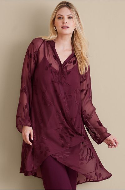 Markdown Tops Women Silk Convertible Shirt & Cami Soft Surroundings Purple Wine