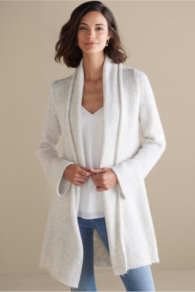 Women Neva Sequin Cardigan Soft Surroundings Discount Ivory Sweaters & Cardigans