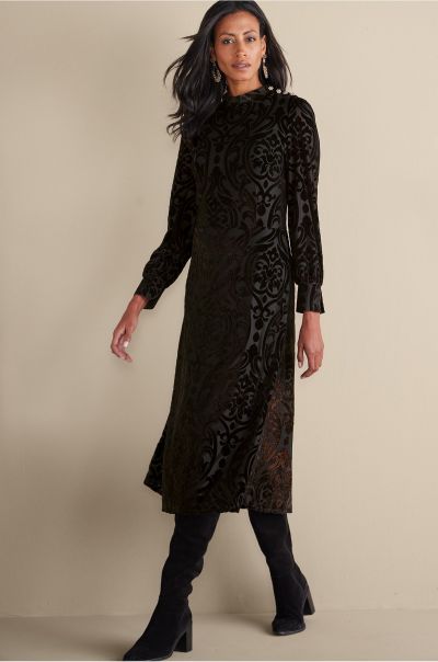 Black Abstract Women Hadley Velvet Dress Dresses Soft Surroundings Robust