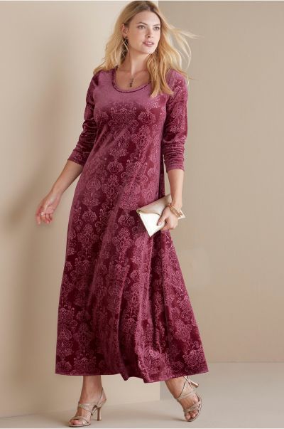 Cabernet Tapestry Santiago Embossed Velvet Dress Dresses Distinct Soft Surroundings Women